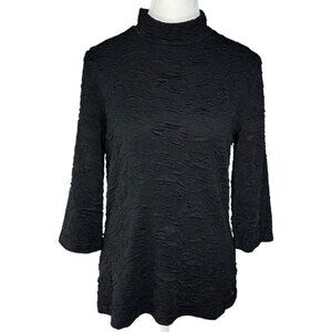 Apart Women's Black Mock Neck Textured 3/4 Sleeve Minimalist Blouse 12/C35